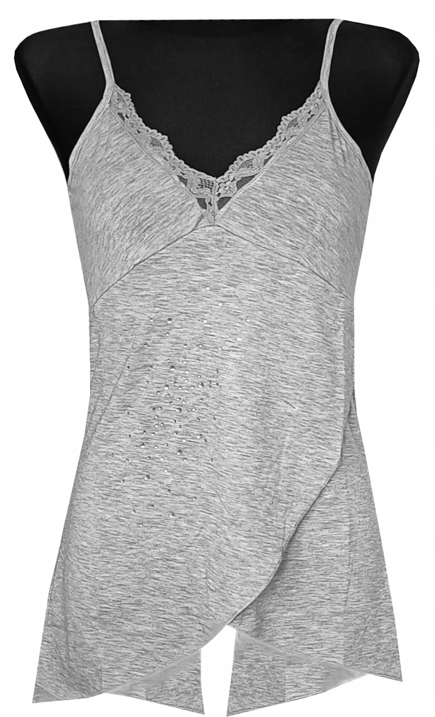 KOSZULKA BLUZKA DAMSKA TOP NA RAMIĄCZKA CEKINY JASNO SZARA M 38 MODEL:103K