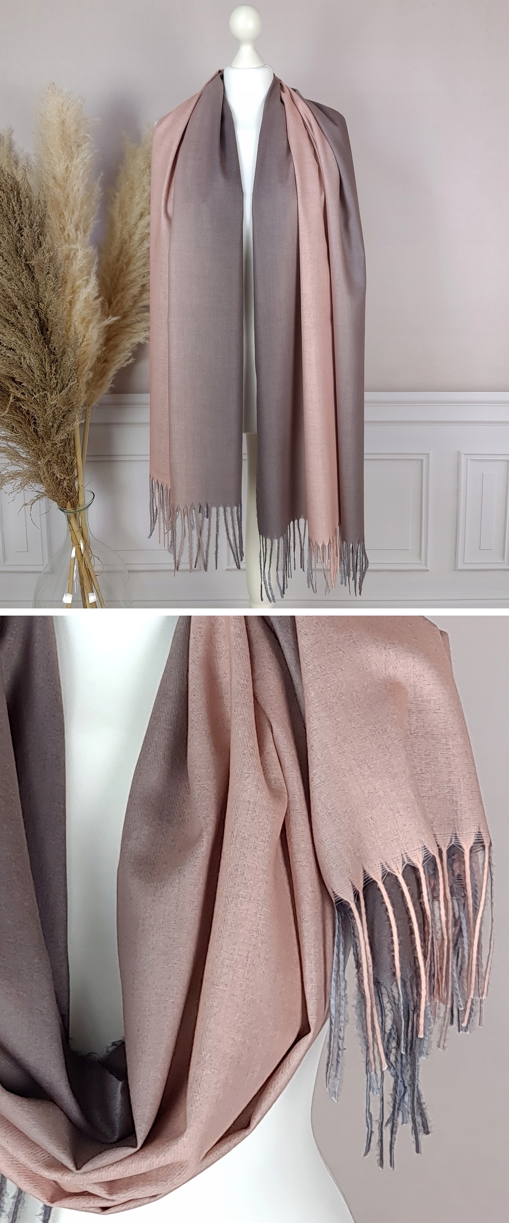 DŁUGI SZAL CIENIOWANY z FRĘDZLAMI chusta - KOLORY Płeć kobieta