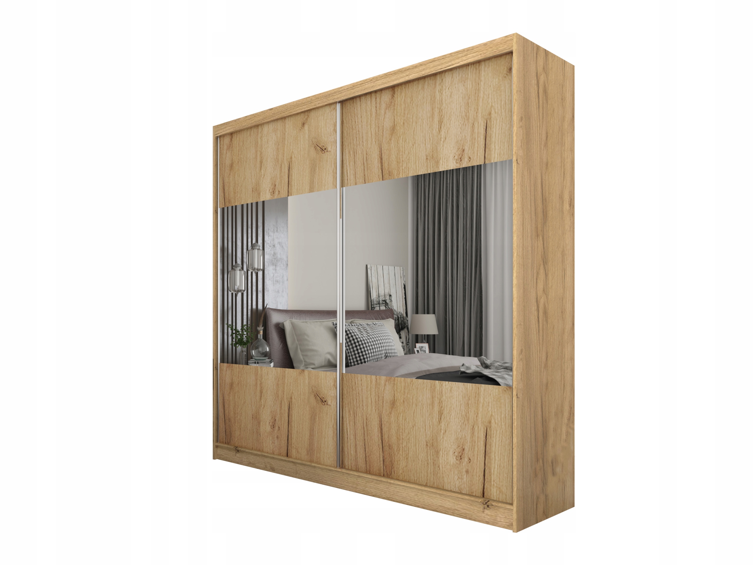 Skříň 200 cm se zrcadlem Skříň Dvoudveřová, dub Artisan
