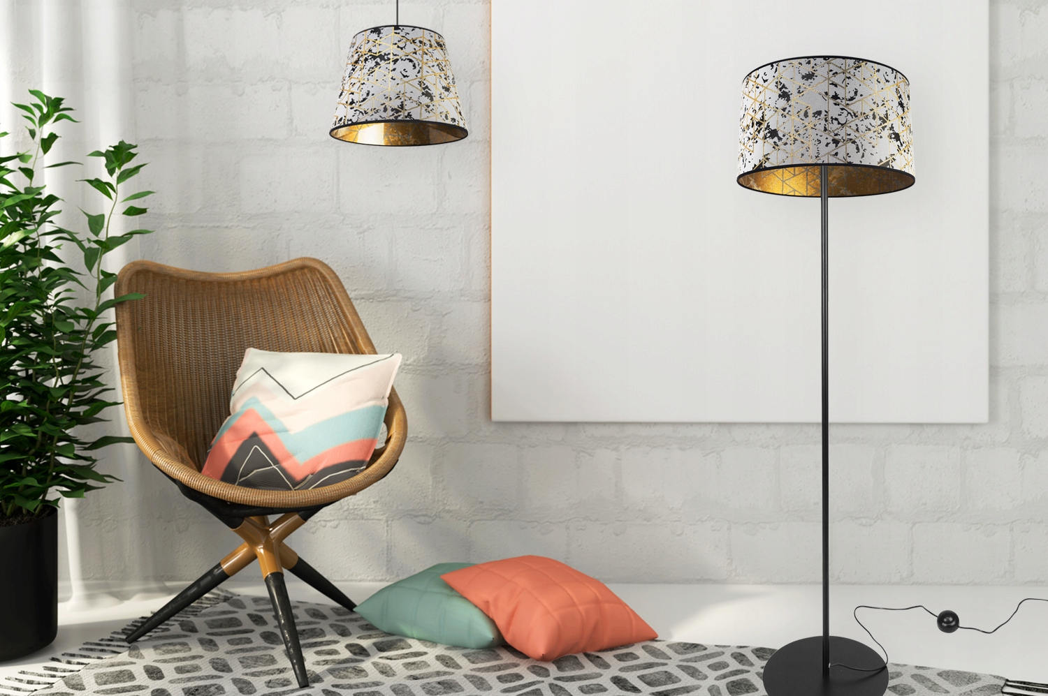 LAMPA PODŁOGOWA STOJĄCA METAL ABAŻUR WZÓR Marka Light Home