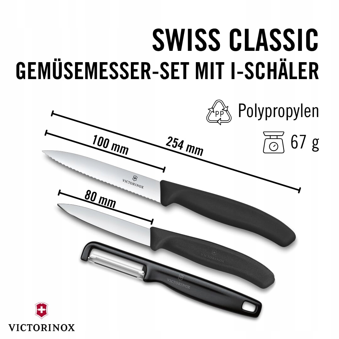 VICTORINOX Swiss Classic Zestaw Noży Do Warzyw Obieraczka Czarny — miniatura 2