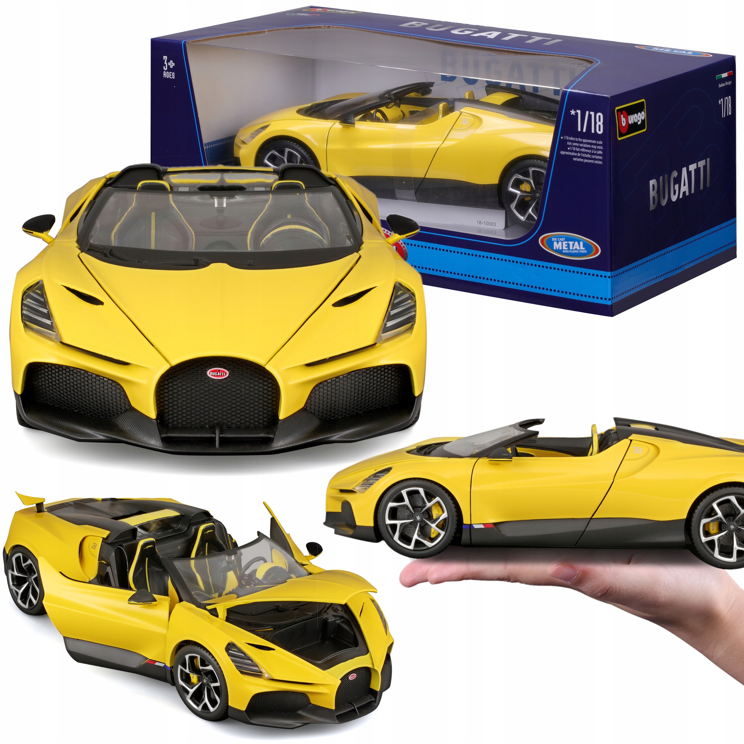Bugatti Mistral W16 1:18 Bburago 18-11051 Žlutý Roadster Sportovní Auto