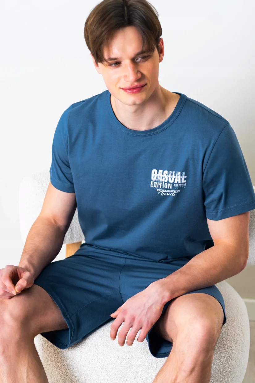 Pánské pyžamo kr Muzzy 100% bavlna měkká komfortní modrá velikost XXL
