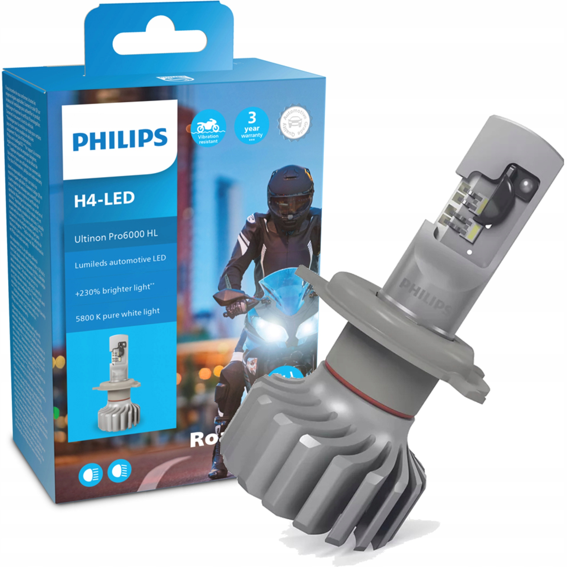 Philips H4 Ultinon Pro6000 Led 12V 18W P43t 5800K Moto homologácia 1ks