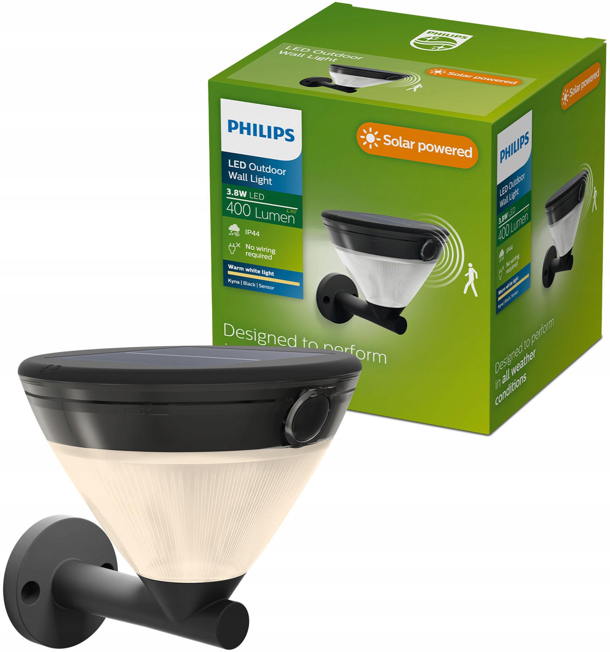 Zahradní nástěnné svítidlo Solární venkovní lampa 3.8W Snímač pohybu Kyna Philips