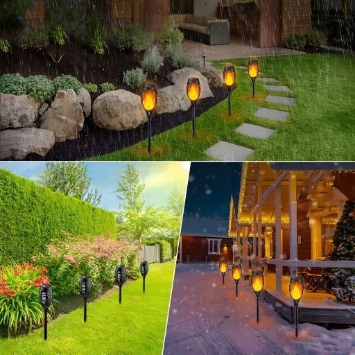 LAMPA SOLARNA LED POCHODNIA EFEKT PŁOMIEŃ OGIEŃ x4 Certyfikat CE