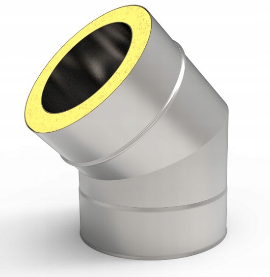 Kd koleno izolované nerezové fi 250 0,8 mm 45 stupňů komínová vložka ocel