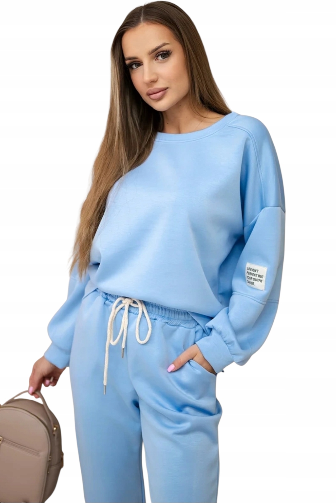 Luźny Damski Komplet Dresowy Wiskoza Masełko Premium Uniwersalny Niebieski