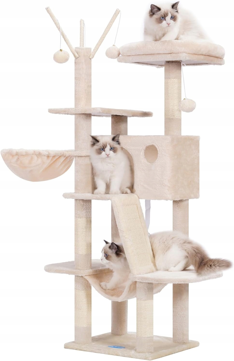 Levně Hey-brother Škrabadlo Pro Kočky Stromek Pelíšek Houpací Síť 135 CM Krém/béžová