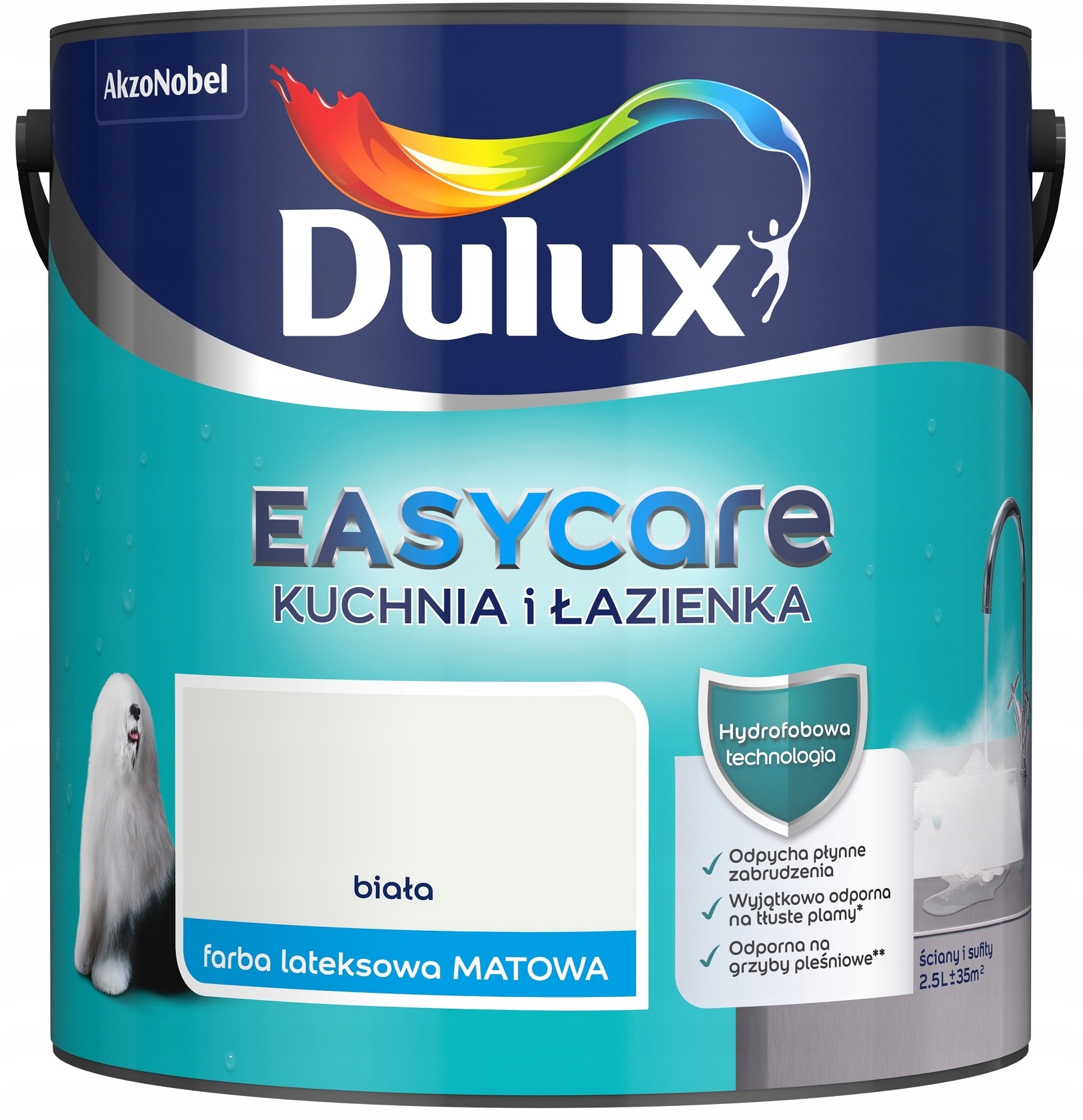 DULUX KUCHNIA I ŁAZIENKA FARBA LATEKSOWA BIAŁA MAT 2.5L Stan opakowania oryginalne