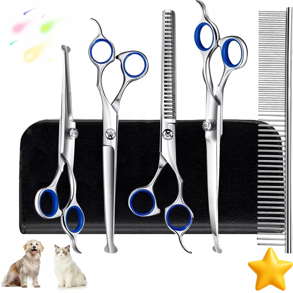 Levně Groomerské Obloukové Nůžky Ocel 4CR Set 4V1 Ergonomické Rukojeti