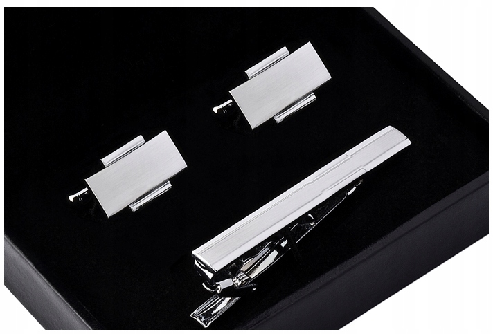 KOMPLET MĘSKI Spinka do Krawata Spinki do Mankietów Metalowe + PUDEŁKO ks15 Materiał mosiądz