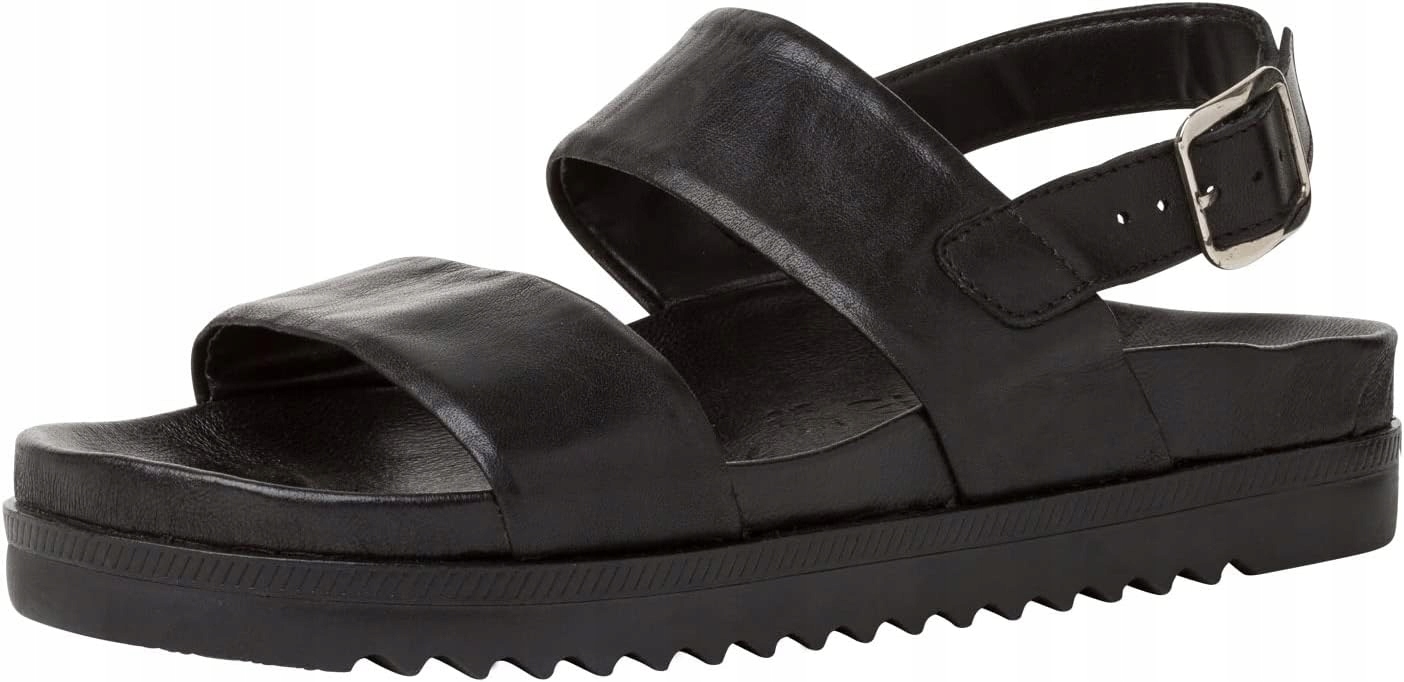 Tamaris Černé Kožené Sandály S Pásky A Plochou Podrážkou 39 6DA