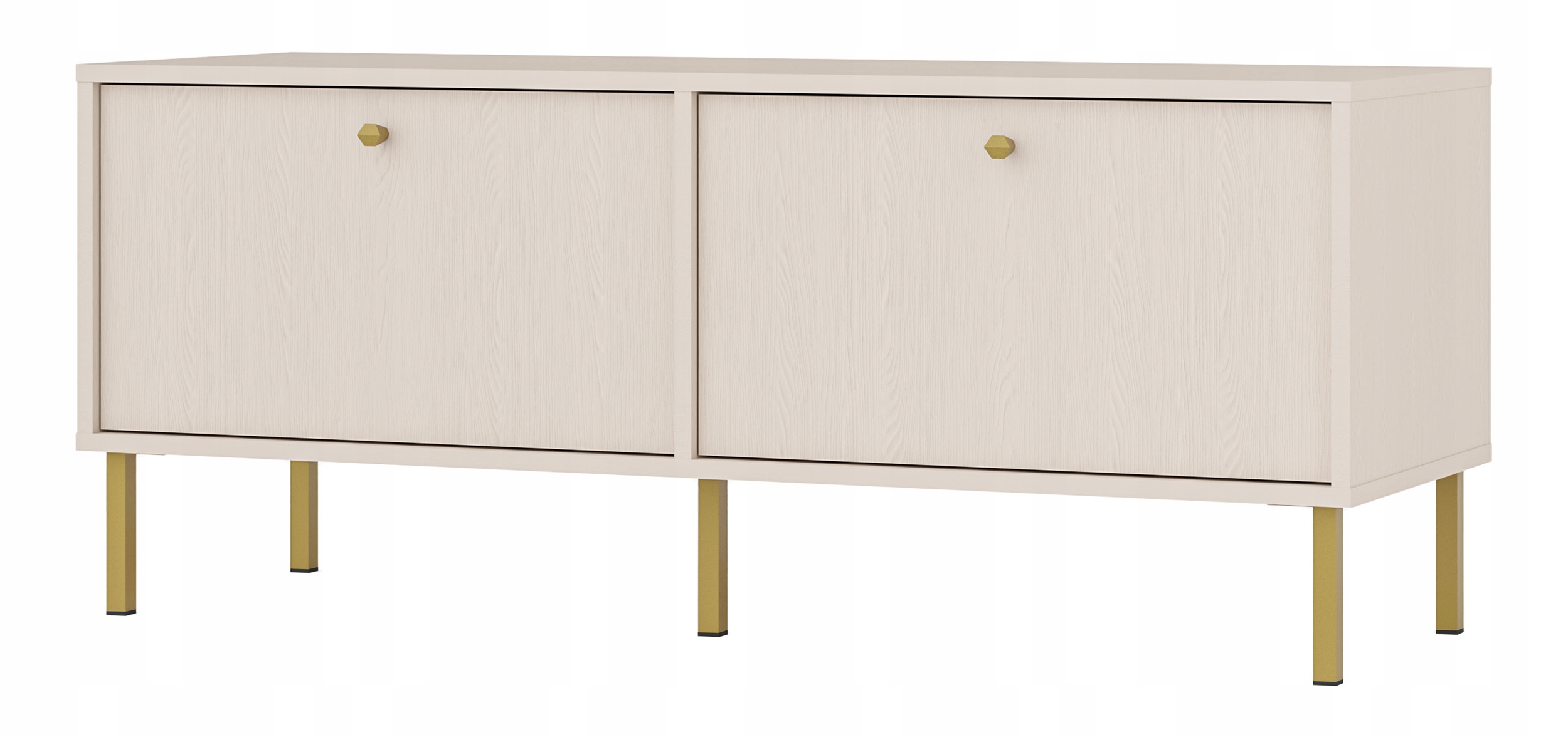 Dvoudveřová Rtv skříňka Oktio 121 cm béžová písková na zlatých nohách