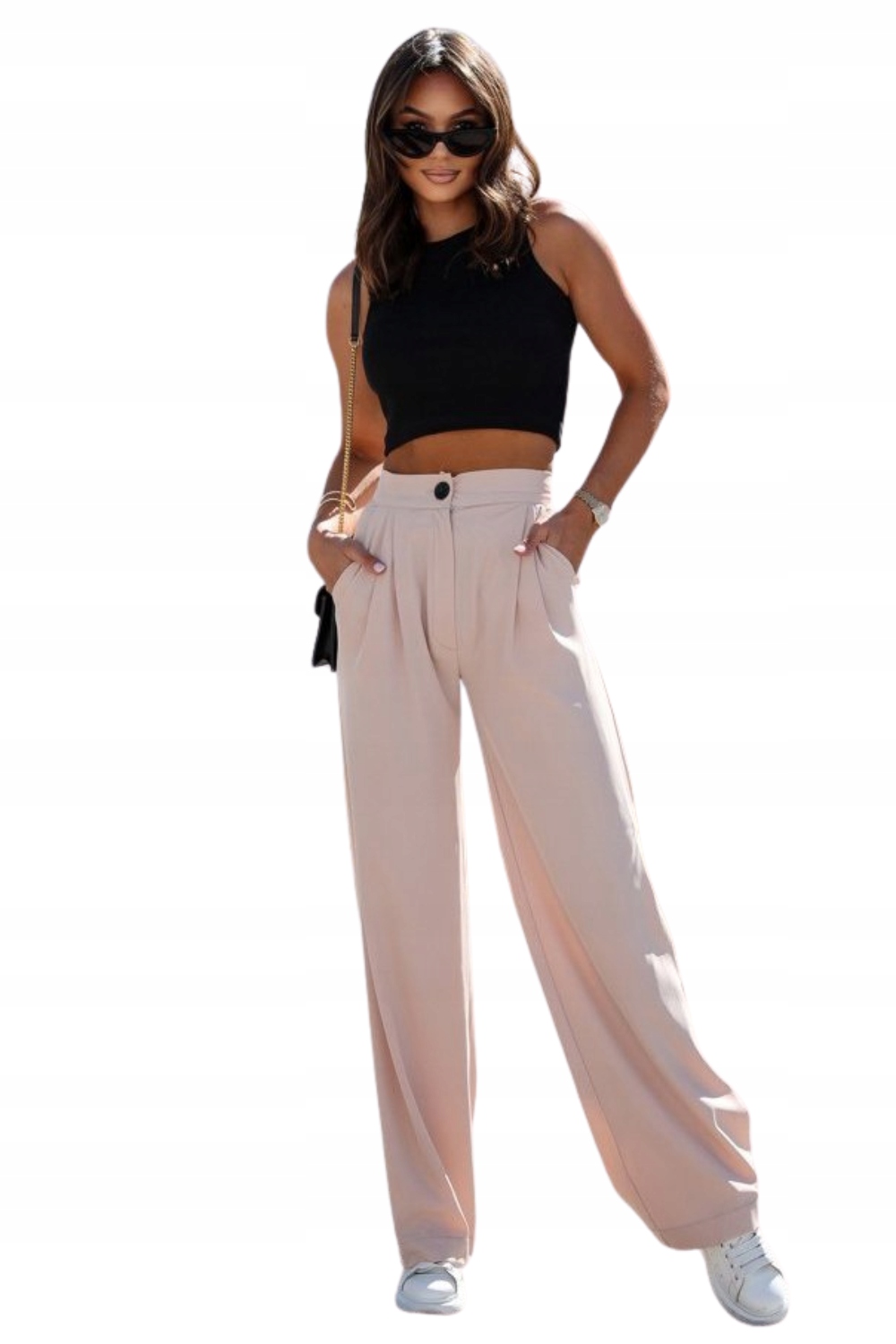 Elegantní Široké Kalhoty Z Polyesteru Bahari Béžové Barvy