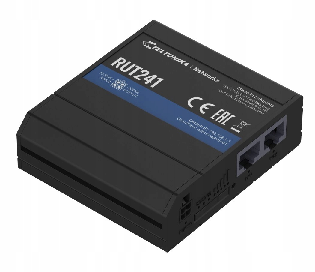 Teltonika RUT241 Průmyslový Lte router Cat.4, 2x Lan 100Mb/s WiFi