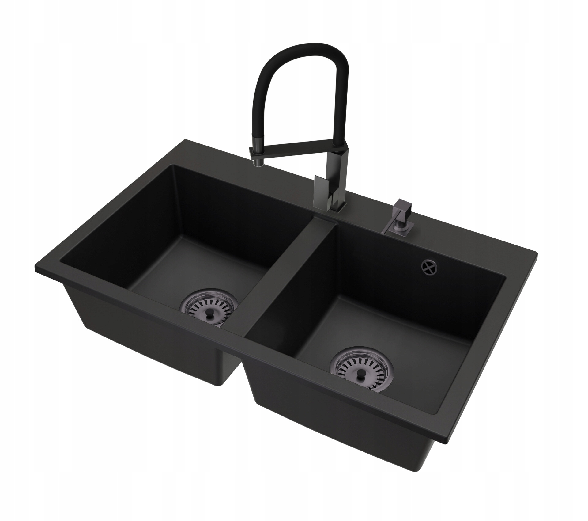 Dvoukomorový dřez Exclusive 20 Baterie Luk Černá Sifon Černá Doz.