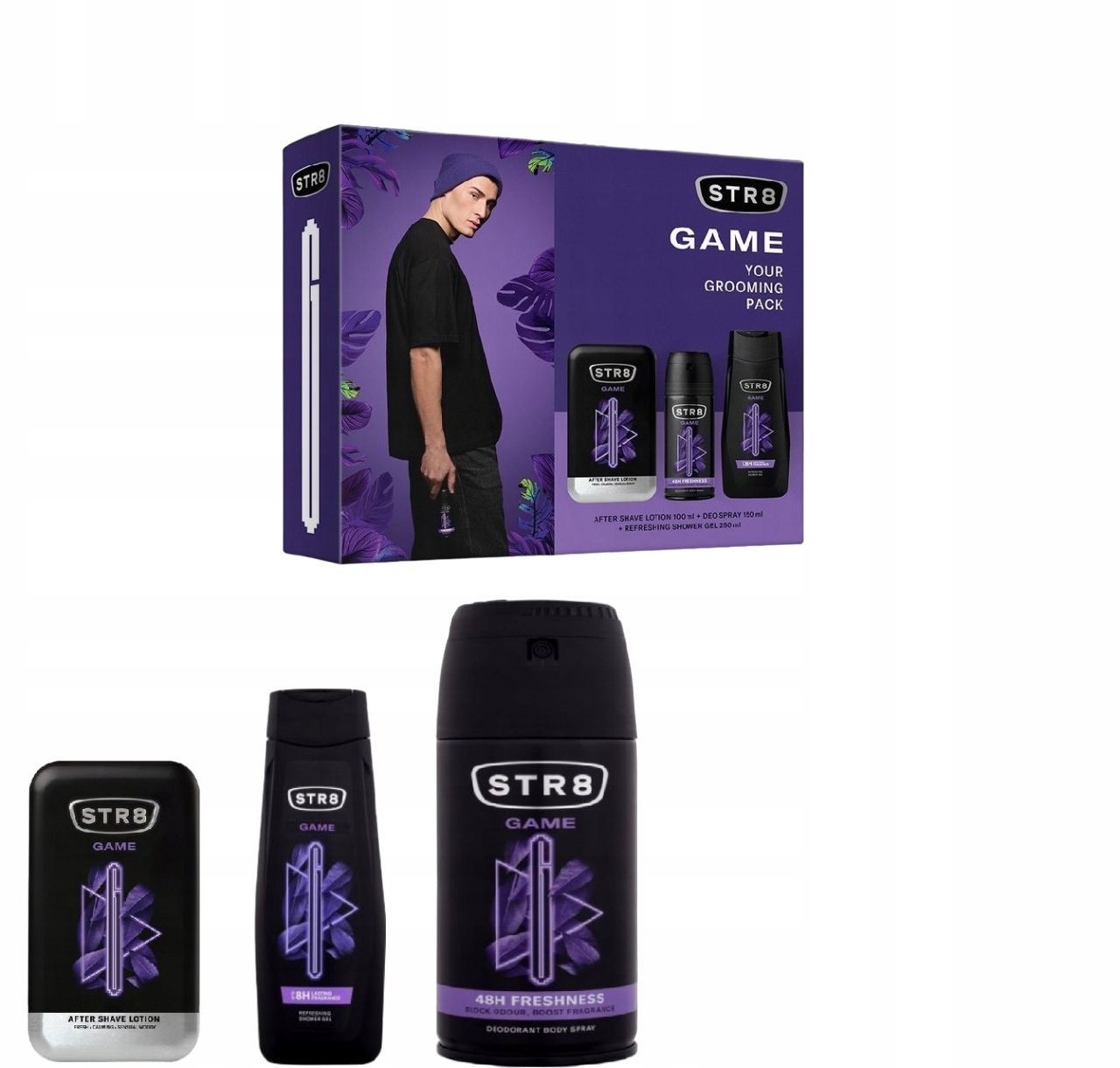 Pánský komplet STR8 Game jako dárek, karton, voda, deo gel, 3 prvky