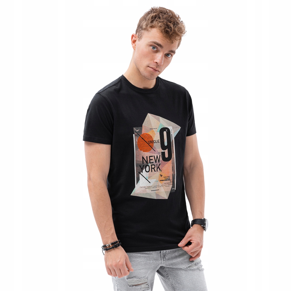

T-shirt męski z nadrukiem S1434 V-16B czarny XL