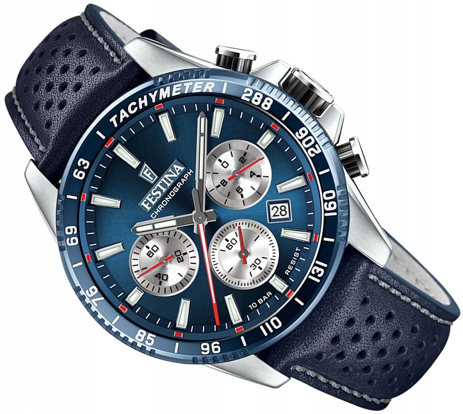 Mládežnické Pánské Hodinky Festina F20561/2 Chrono Modré Na Pásku 45 mm