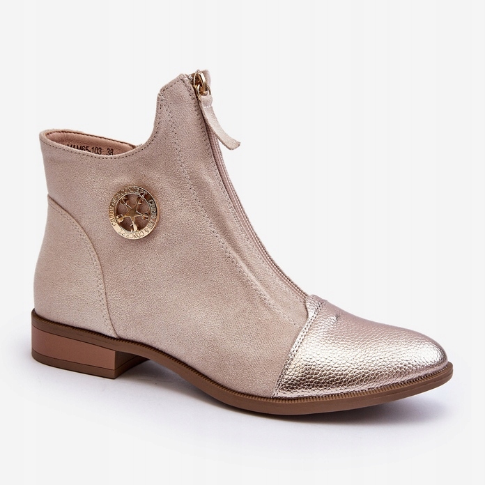 Beżowy Skóra ekologiczna Buty Botki r.39 Marka bez marki