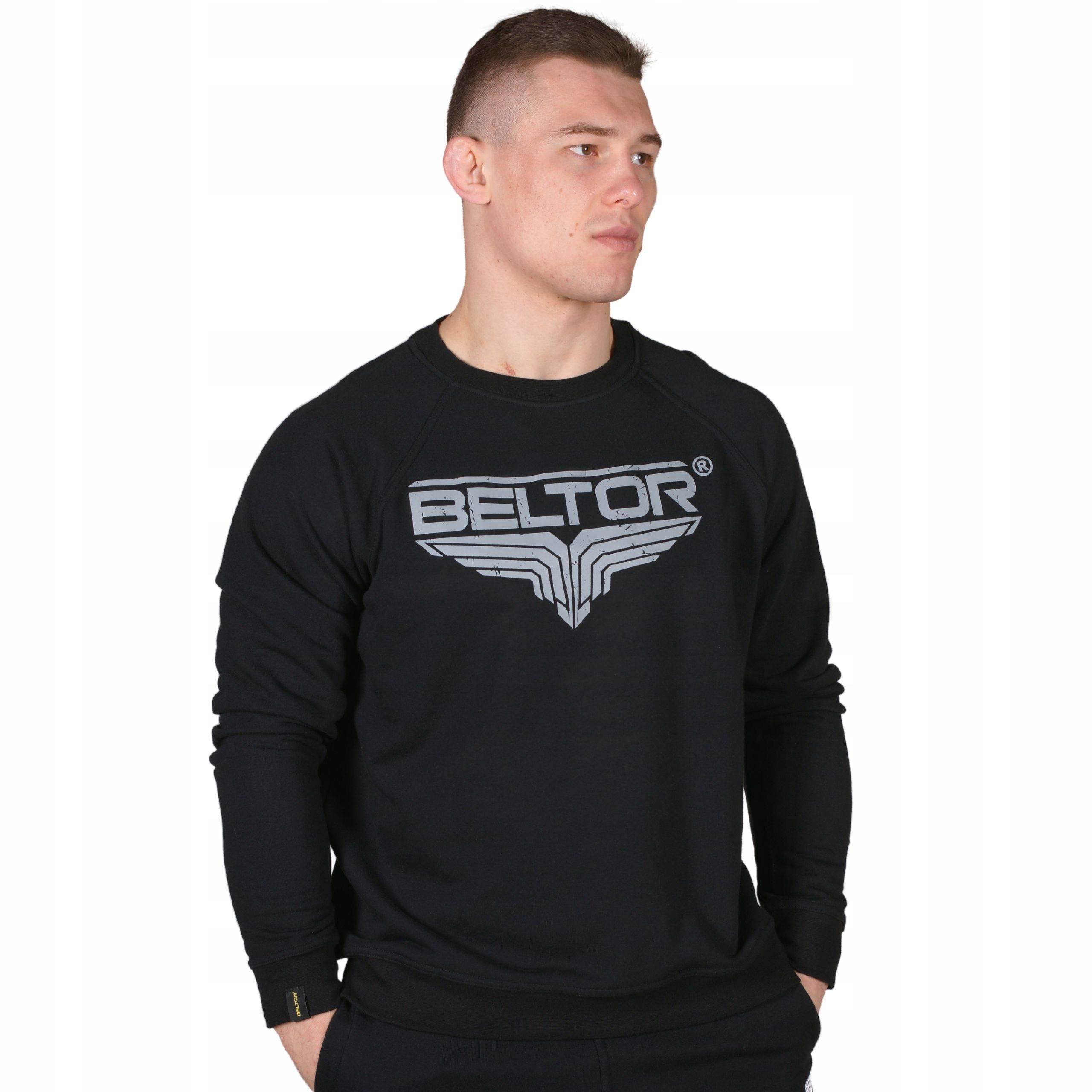 Beltor Bluza Męska Bez Kaptura Bawełniana Classic Czarna Melange Rozmiar S