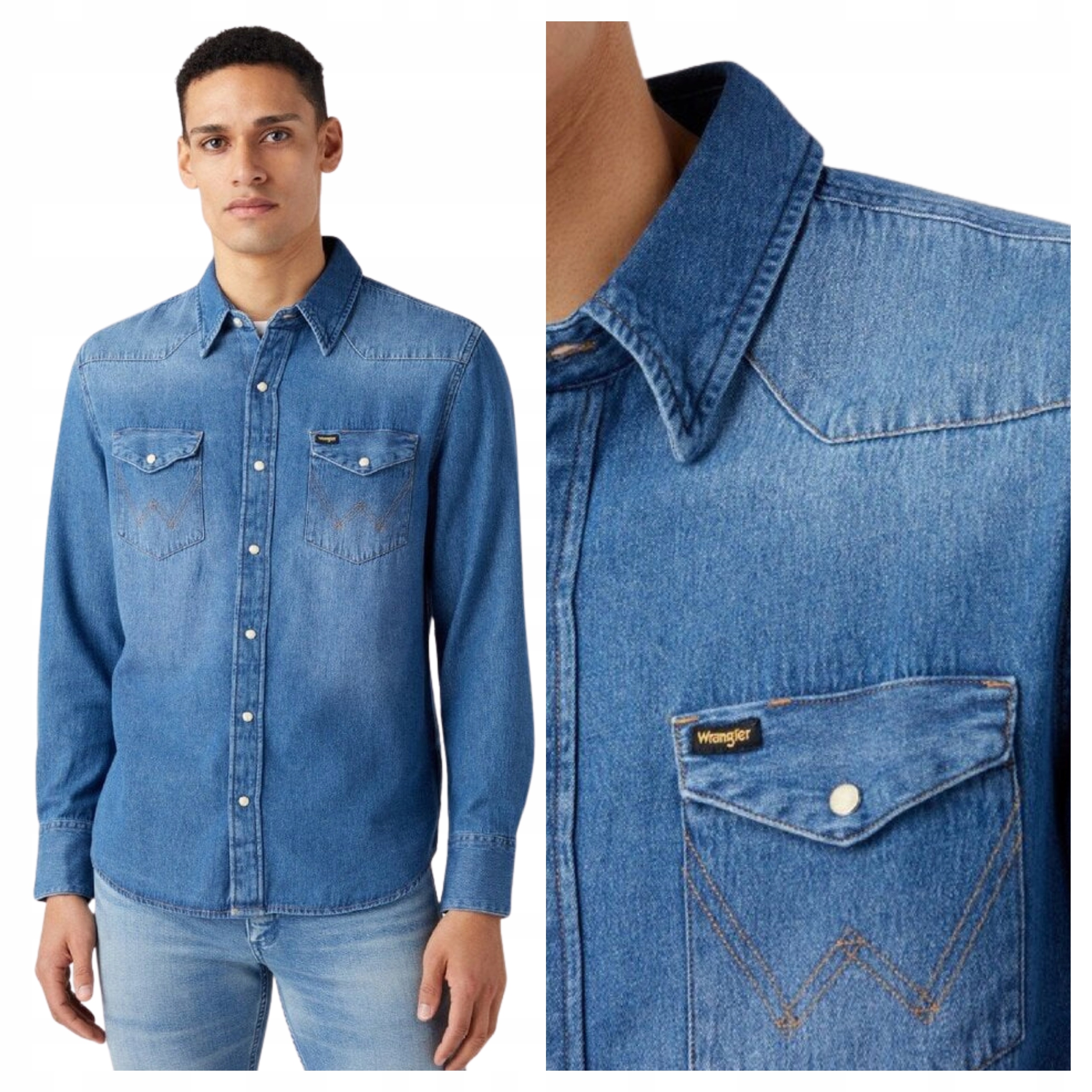 Pánská džínová košile Wrangler 27MW Regular Fit Modrá S