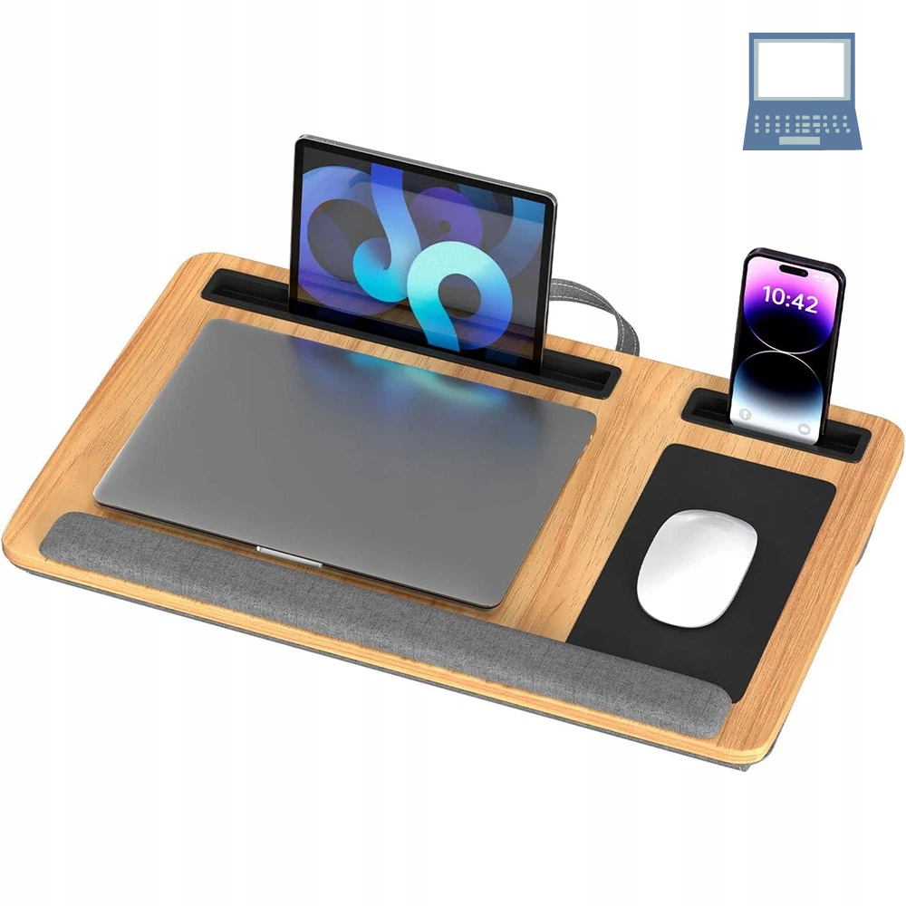 STOLIK POD LAPTOPA PODSTAWKA Z KOMORĄ PRZECHOWYWANIA NA TABLET I AKCESORIA