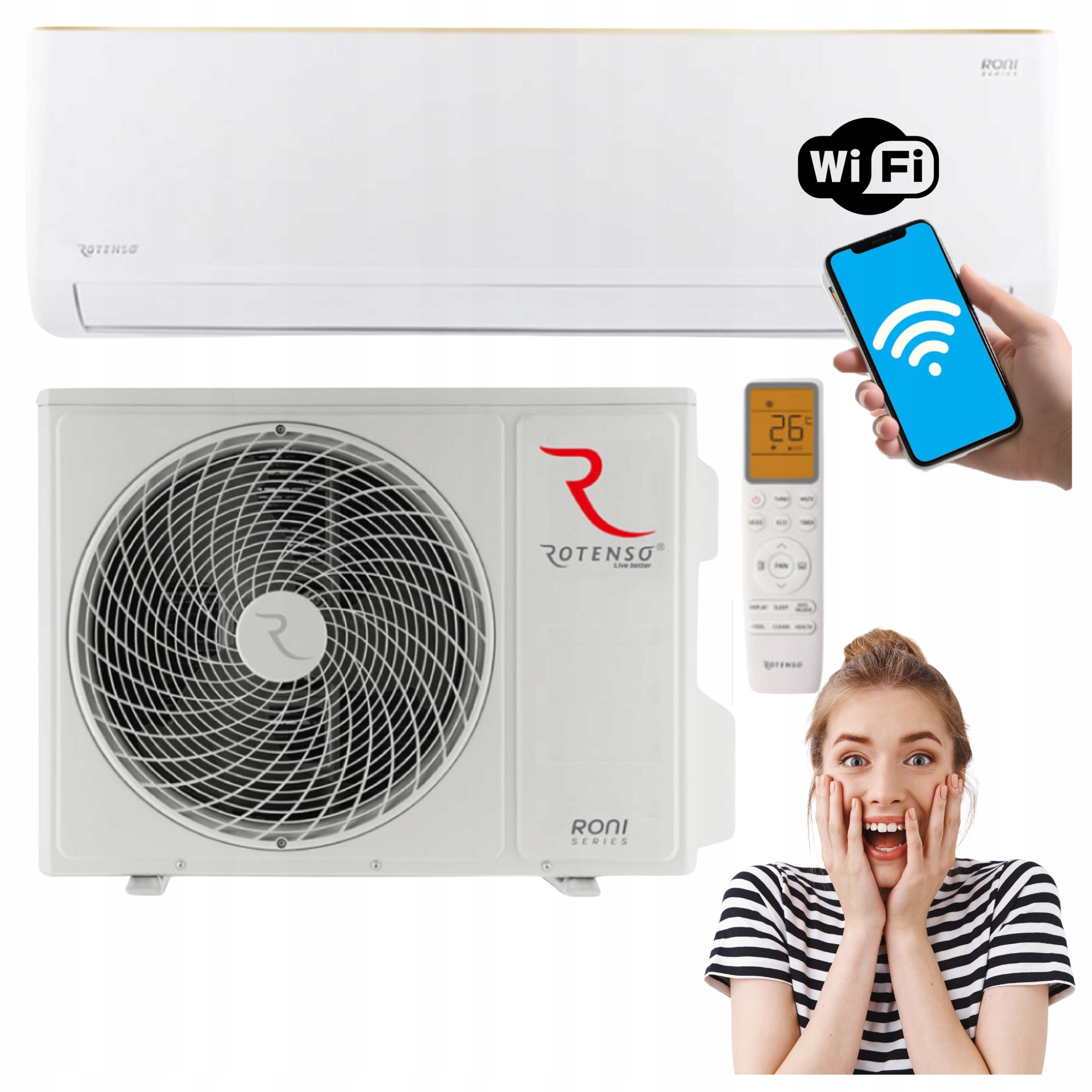 Nástenná klimatizácia Rotenso Roni 2,6 kW, funkcia vykurovania, WiFi Klimatizácia