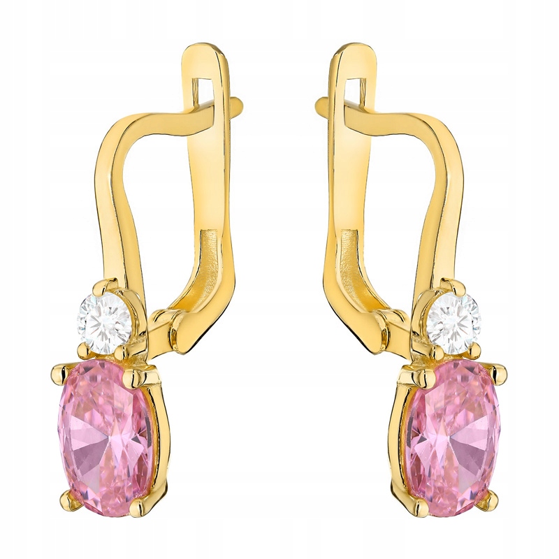 Zlaté Náušnice pr. 585 Anglické čárky Růžové a bílé Zirkony 14k