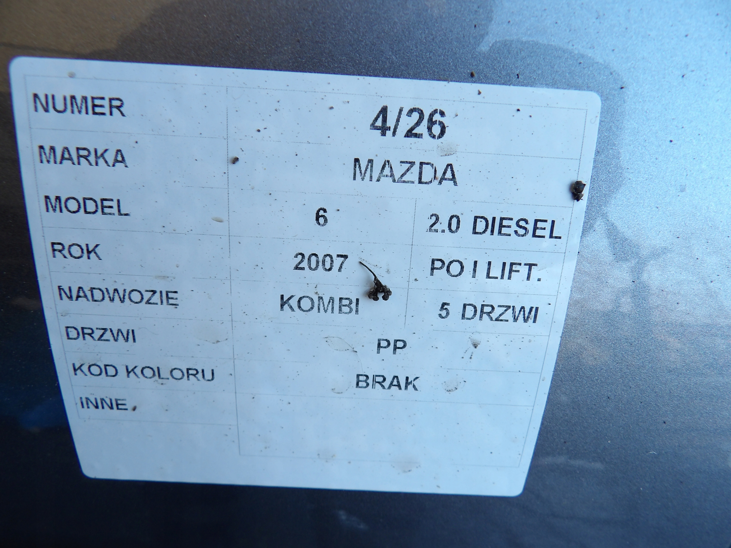 Mazda 6 and door front right kombi lift