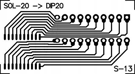 Płytka S-13 Adapter SOL20 - DIP20 Raster 1,27mm Model Adapter SOL20 - DIP20