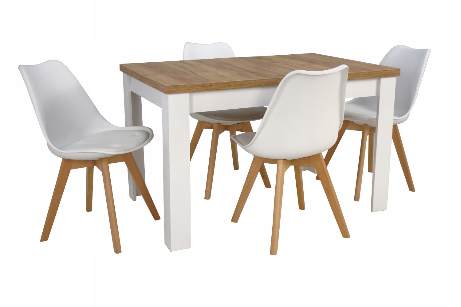 Komplet stół i 4 krzesła styl skandynawski biały
