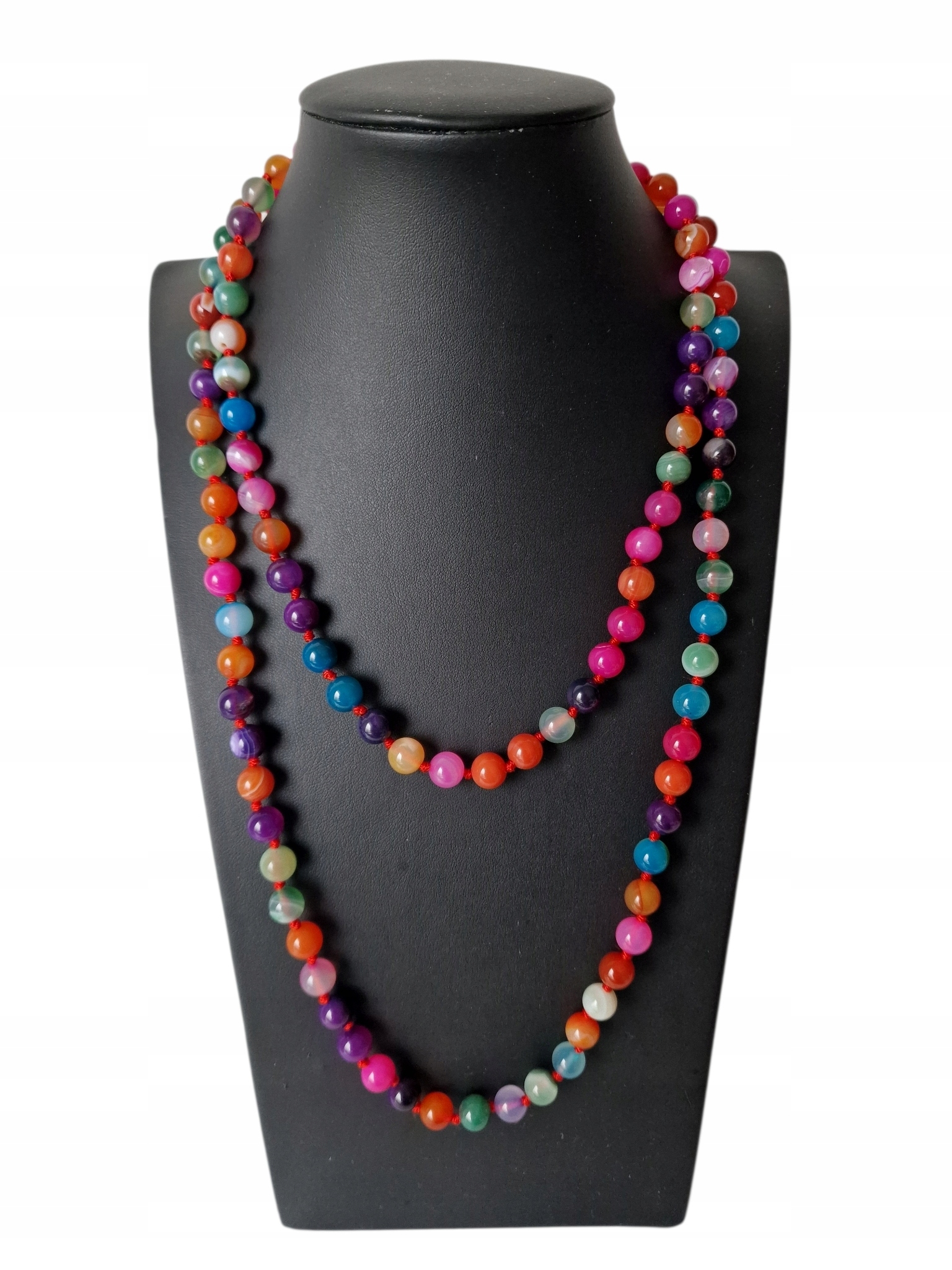 Vintage Barevné Brazilské Agáty Náhrdelník Dlouhý Šňůrka Dobrá Aura