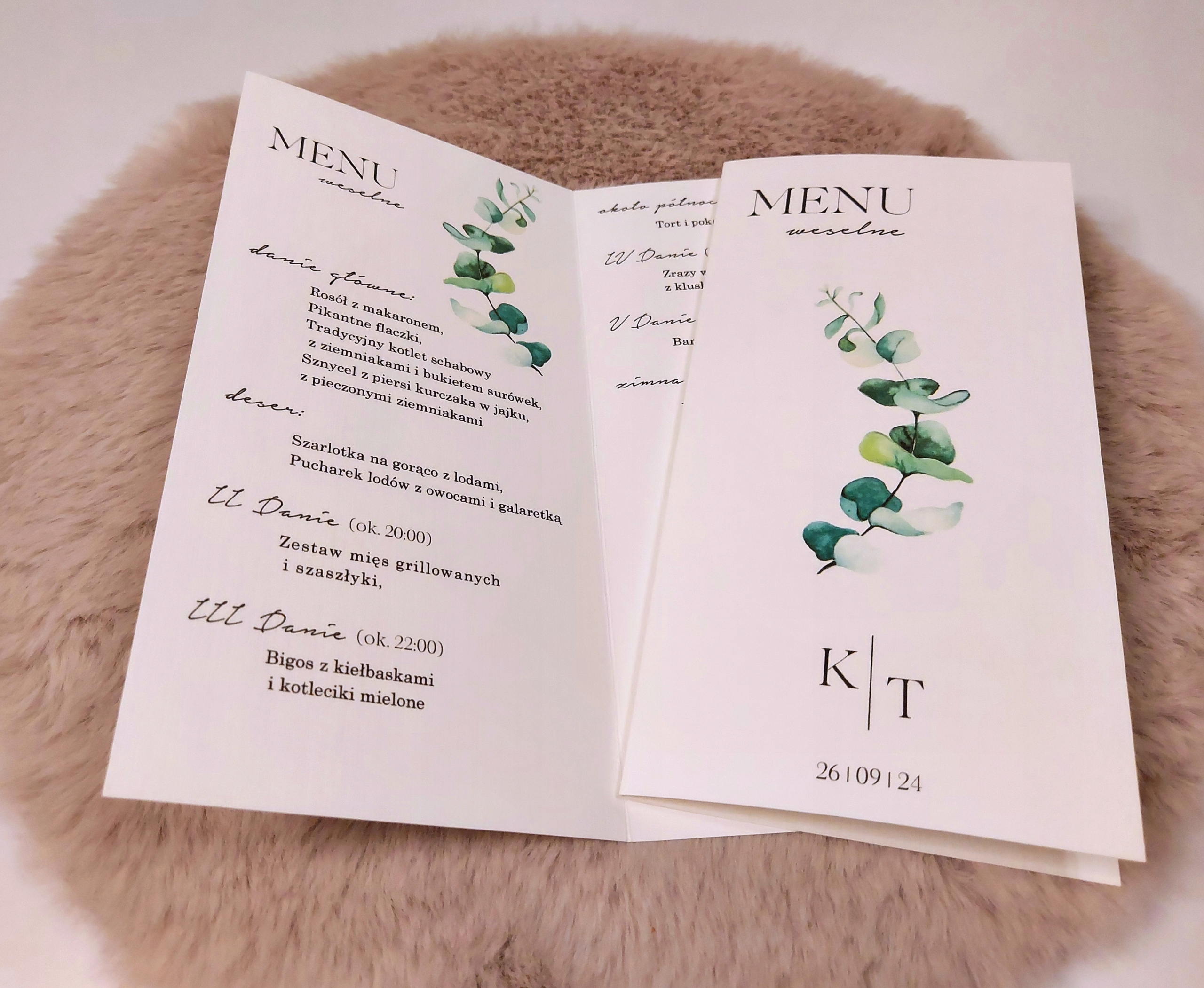menu weselne minimalistyczne eukaliptus Marka inny