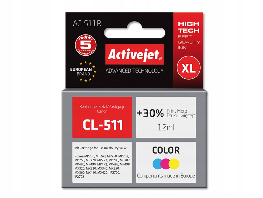 Tusz Activejet CL-511 CL511 XL Do Canon IP2700 MP240 MP250 MP280 Kolor