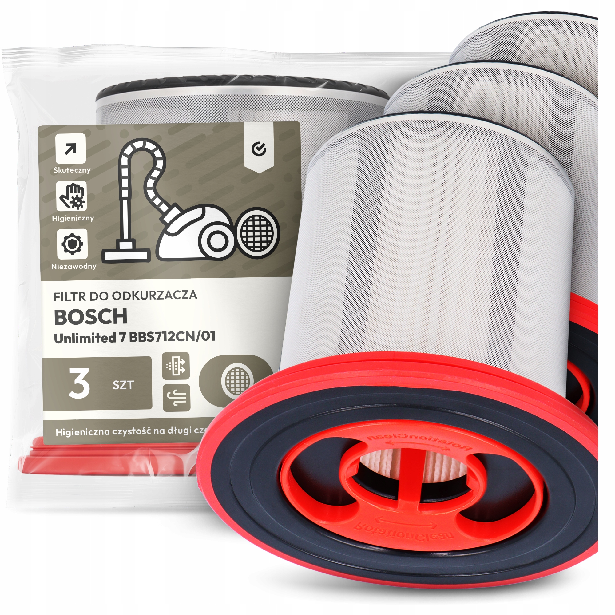 3x Vzduchový Filtr pro Vysavač Bosch Unlimited 7 BBS712CN/01 Hepa Em-w