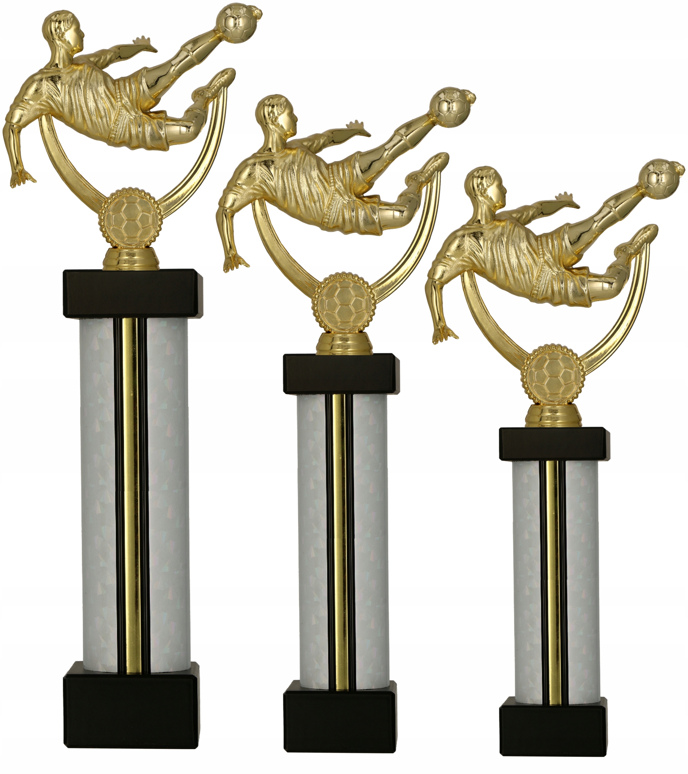 Sada fotbalových trofejí fotbal 1,2,3 místo 38/33/29 cm popis