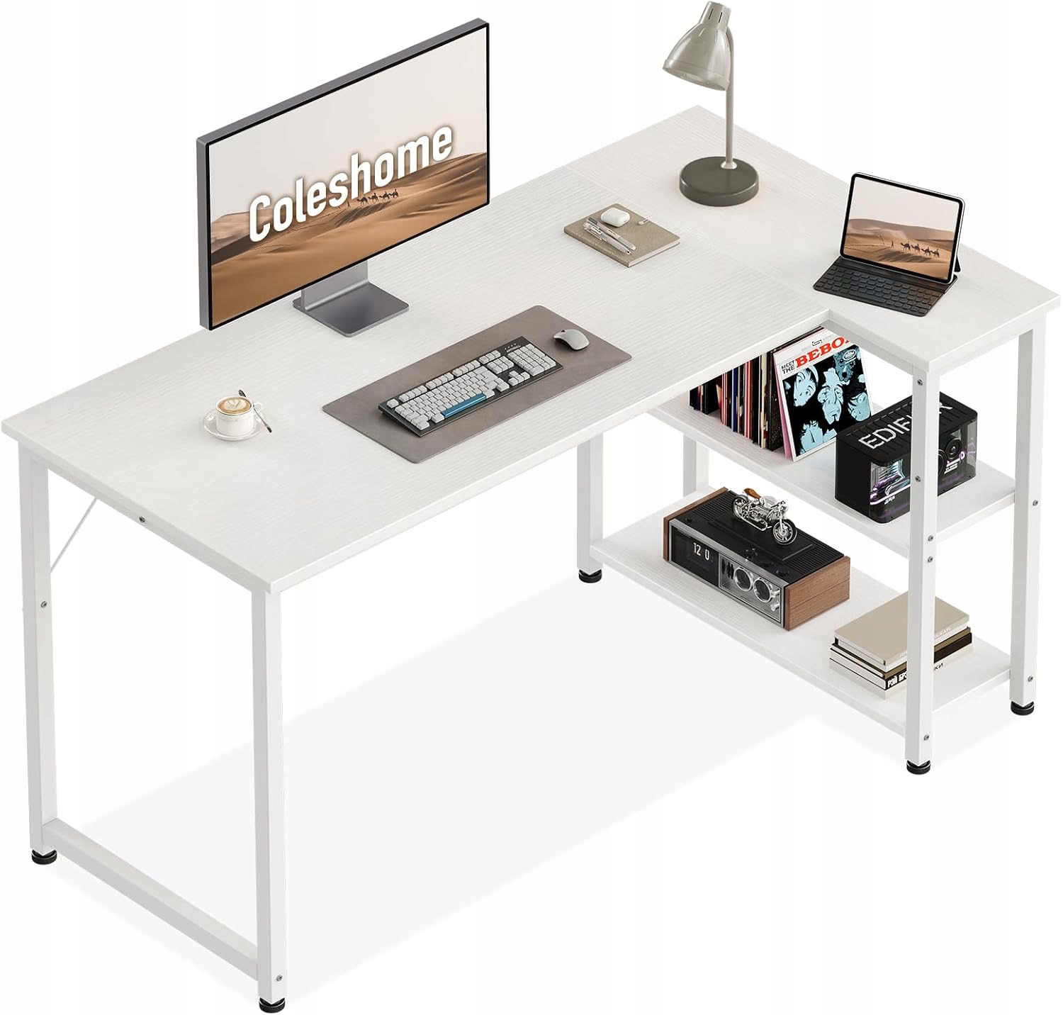 Coleshome Rohový písací stôl 120x70 L biely s reverzibilnou poličkou