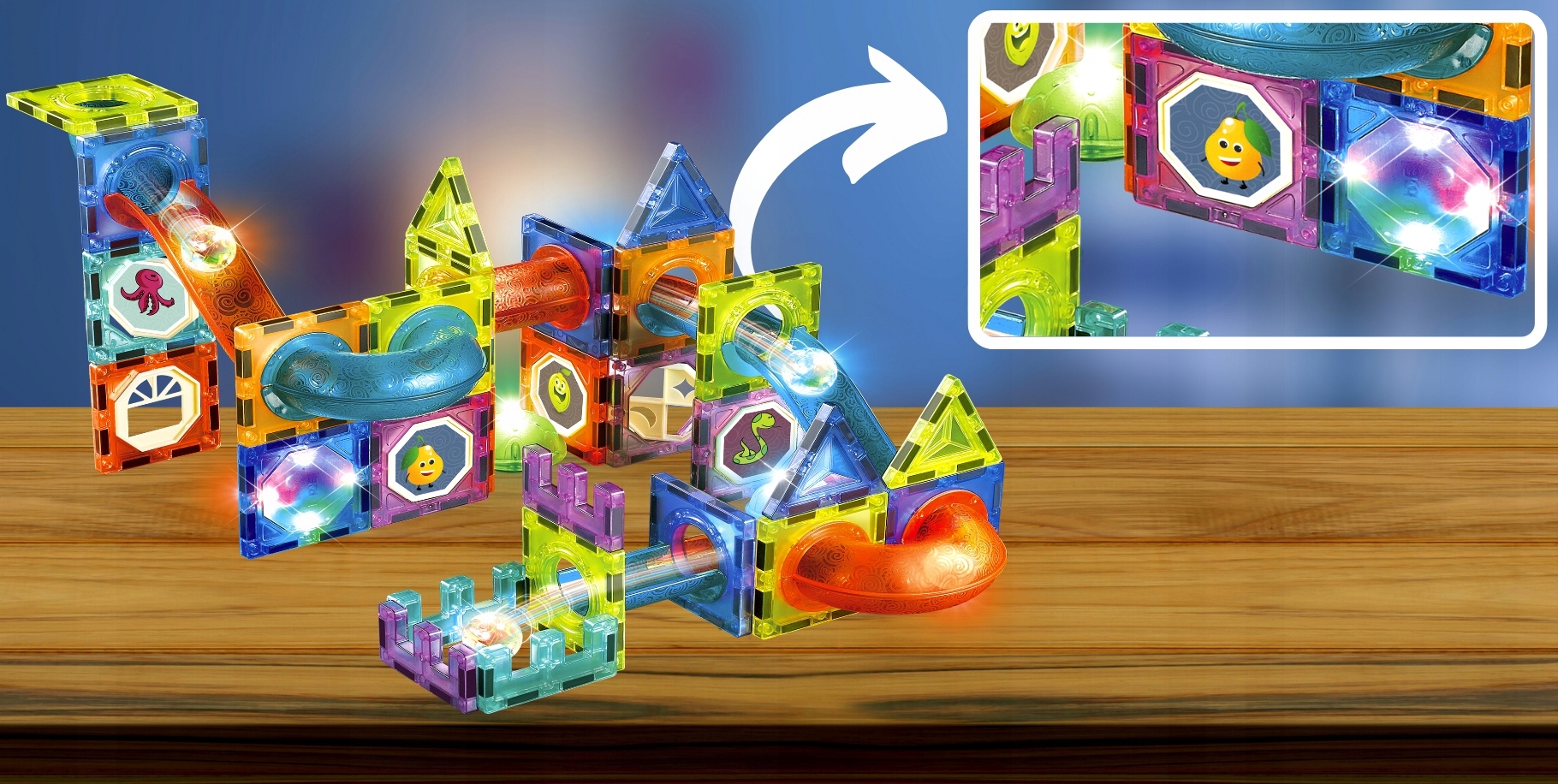 KLOCKI MAGNETYCZNE KONSTRUKCYJNE ŚWIECĄCY TOR 75 el 3D MAGNETIC EDUKACYJNE Stan opakowania oryginalne