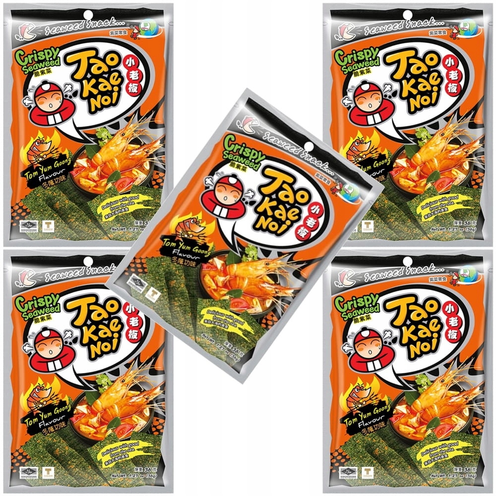 Levně 5 x Křupavé snacky z řas Nori Příchuť Tom Yum Ostré 32g Taokaenoi