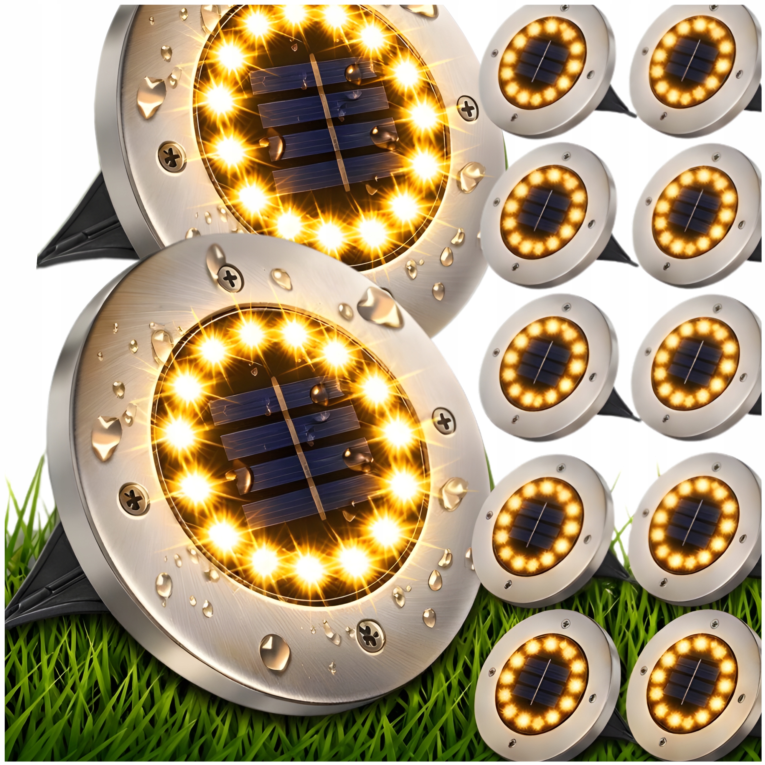 12 x Solární Lampa Led Zahradní Zapichovací Disk Do Zahrady Zemní Silná 16 Led