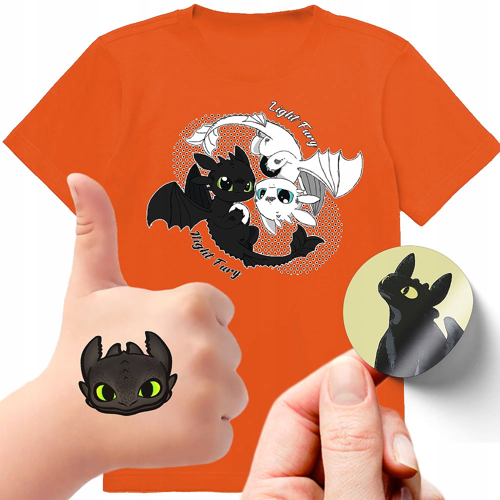 ZESTAW 3W1 KOSZULKA DLA DZIECI TATUAŻE NAKLEJKI JAK WYTRESOWAĆ SMOKA 128