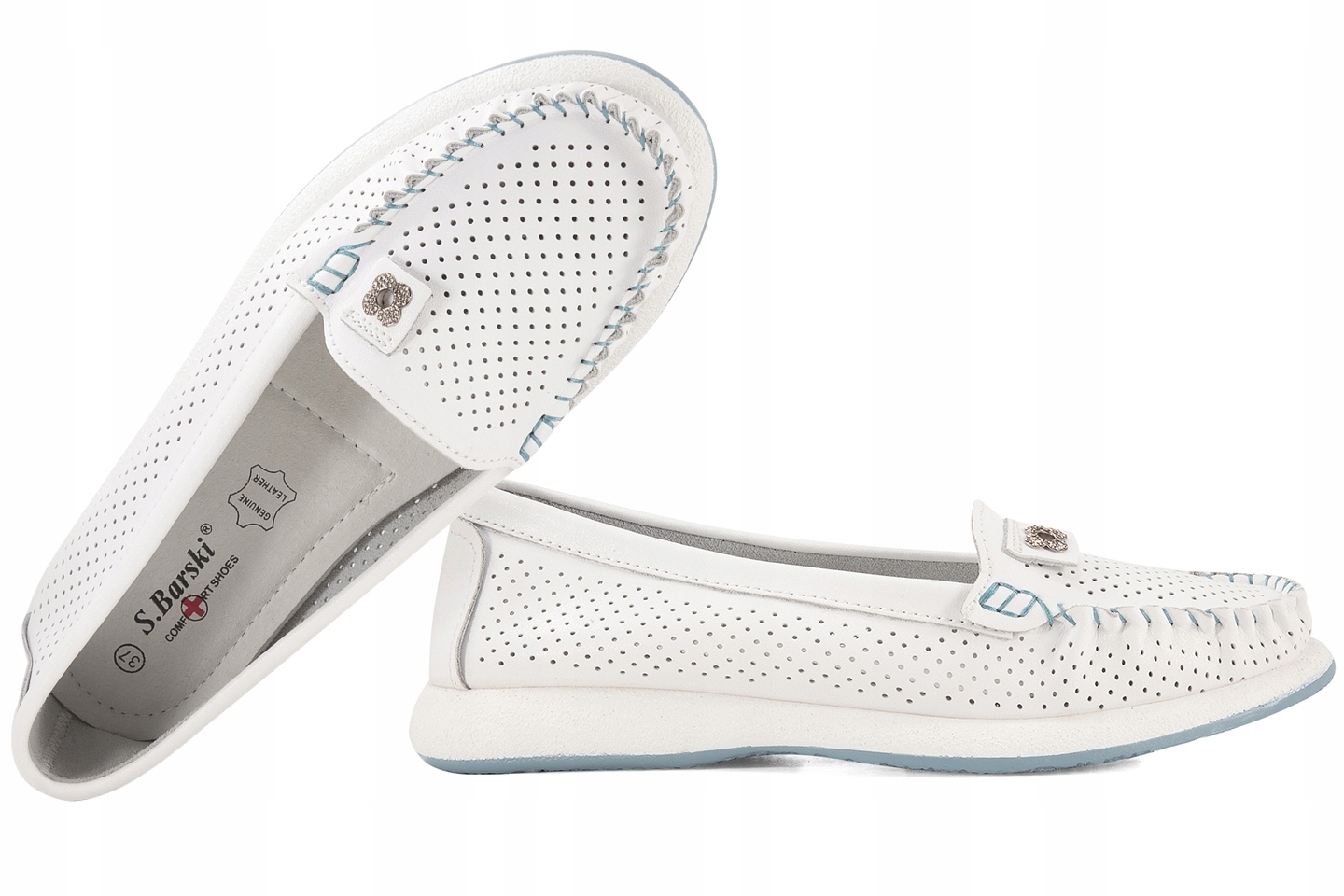 S.barski LR51-673 Ažurové Mokasíny Dámské Polobotky Kůže bílé 37 Bílá