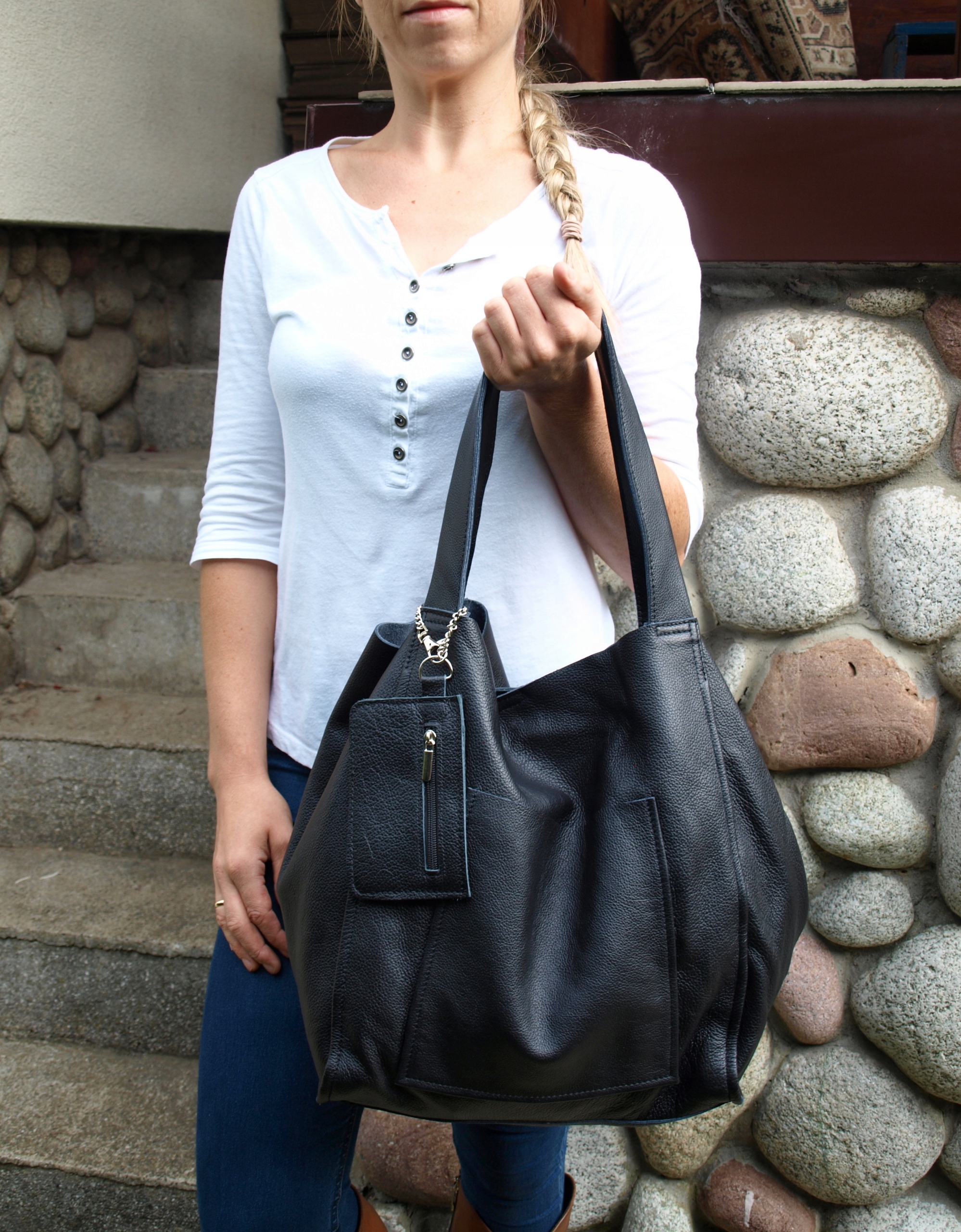 Torebka Skórzana Worek 2w1 Listonoszka Skóra Zapięcie magnes