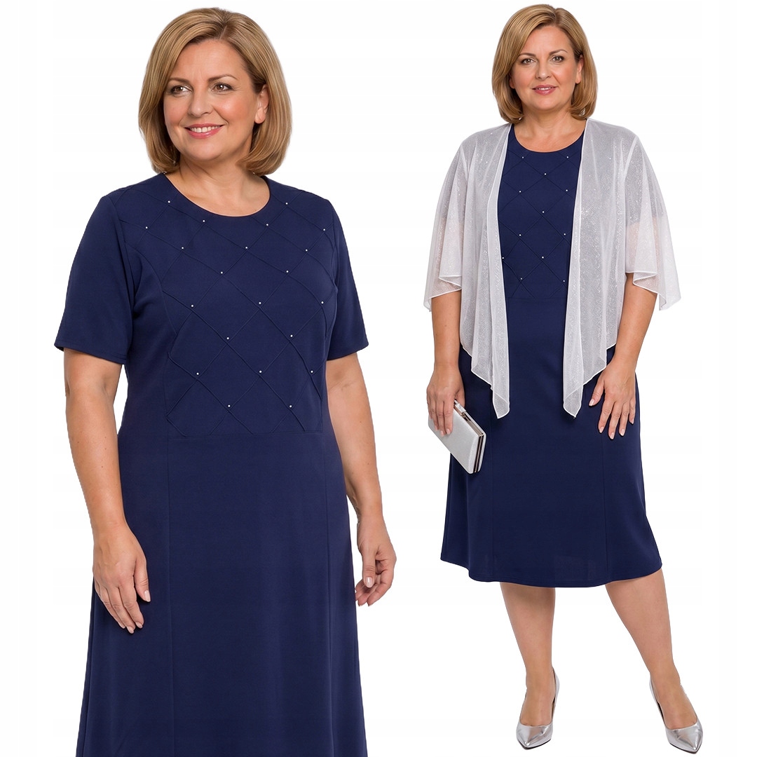 Tmavě modrá šaty s perličkami plus size velikost 48/50