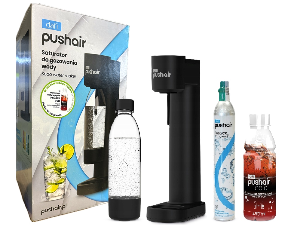 PushAir Výrobník Sody Dafi Černý CO2 bombička láhev 0,7 Cola sirup
