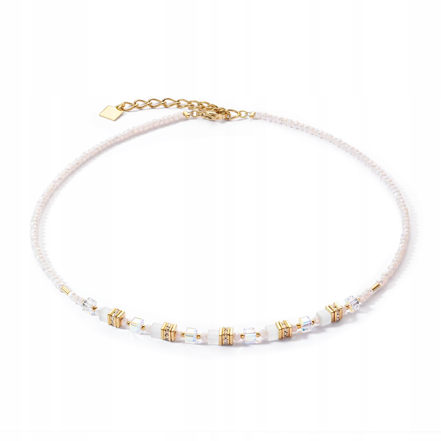 Dámský náhrdelník Coeur De Lion Bílý Křišťály Ocel pozlacený Regulovatelný