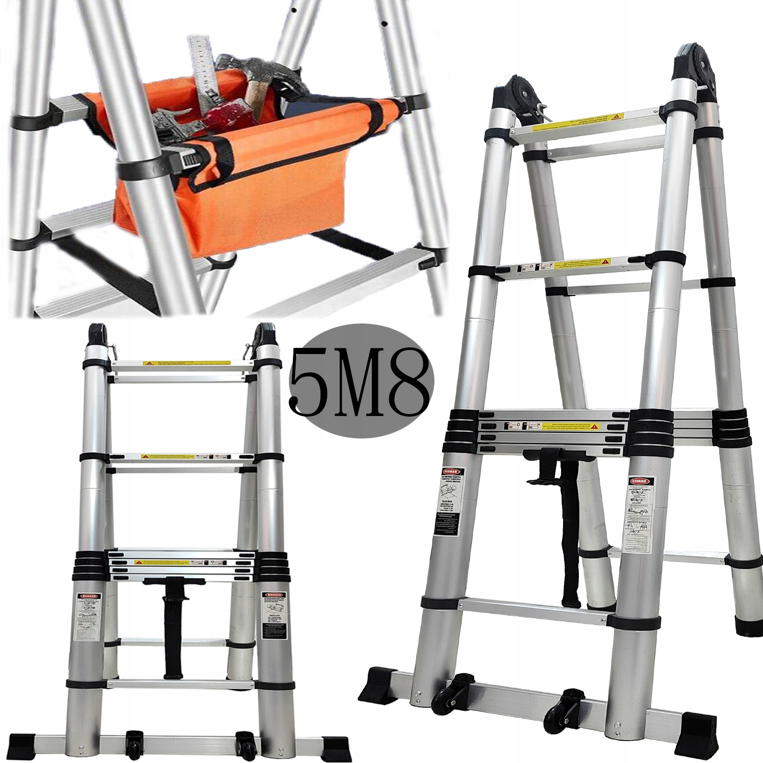 PODWOJNA DRABINA TELESKOPOWA 5,8M ALUMINIOWA ROZKŁADANA SKŁADANA PRZENOŚN