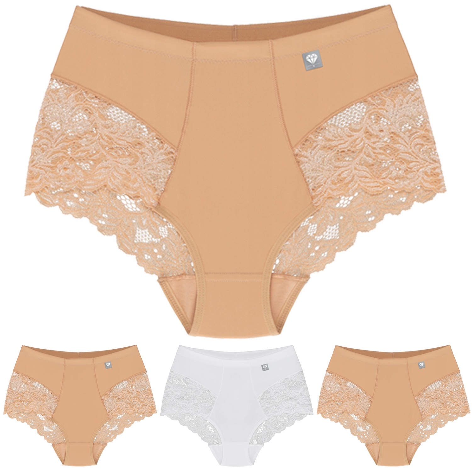 Wol-Bar Diamond 3506 3-pack béžová-béžová-bílá L Kalhotky vysoké kalhotky